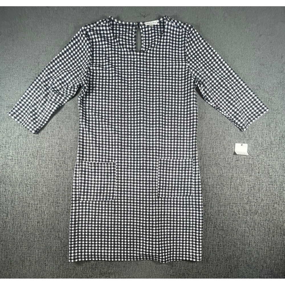 Ophelia Roe Womens XL Gingham Dress Black White 3/4 Sleeve Shift Pocket Knit NWT
